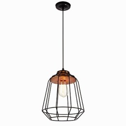 Iron Painting Pendant Light with Wooden Center Iron Cage Lighting Lamp