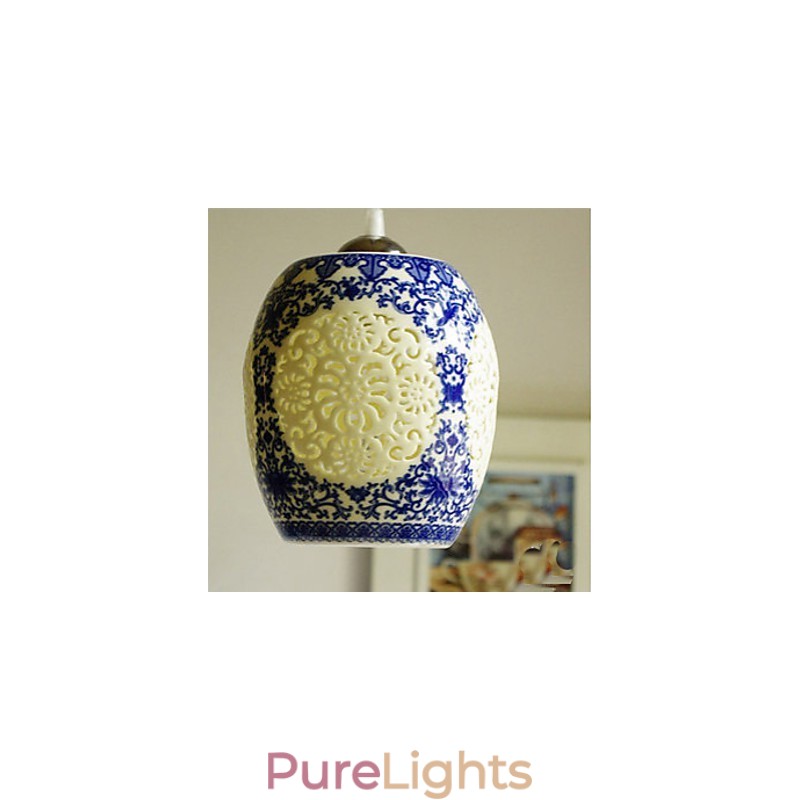 Retro Ceramic lamp lamp Stairs Blue Single Head Chandelier Creative