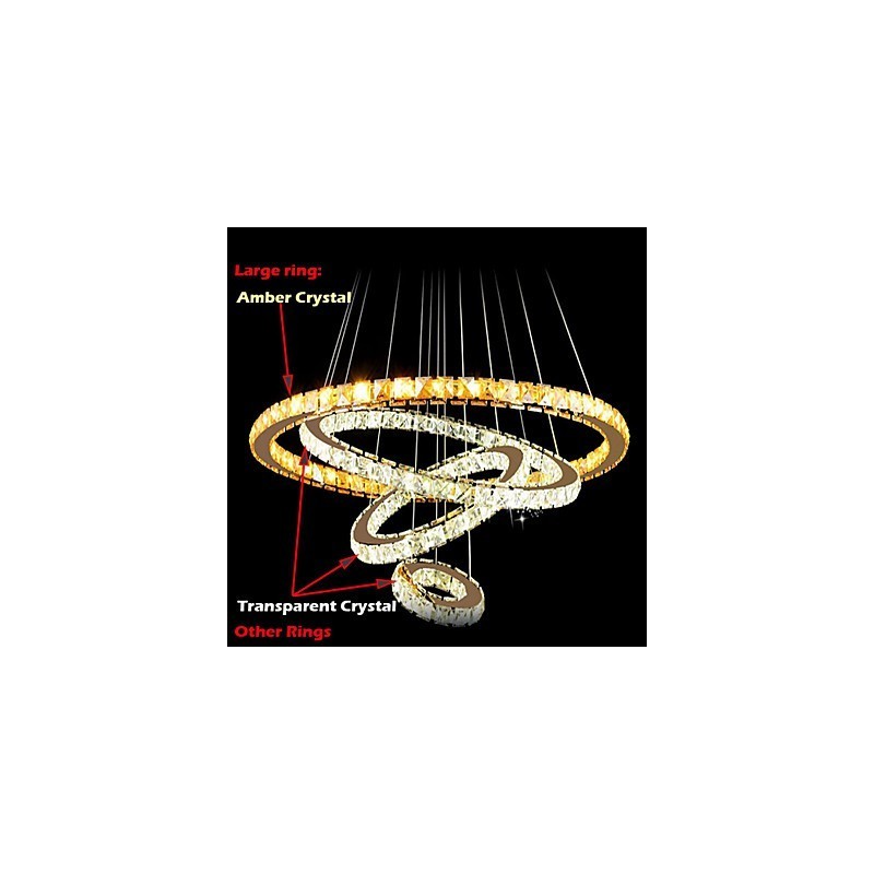 Modern Crystal Pendant Light Ceiling Chandelier Lamp with 4 Rings Large Ring Amber Crystal and Other Clear Crystal