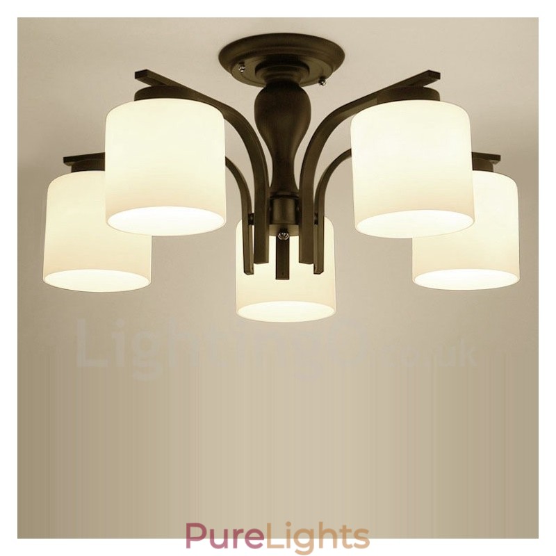 5 Light Country Integrated Metal Chandelier with Glass Shade