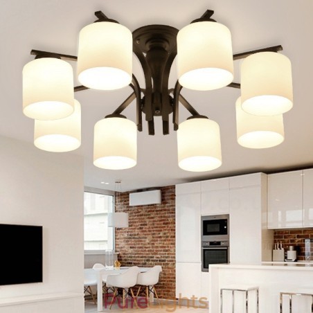 8 Light Country Integrated Metal Chandelier with Glass Shade