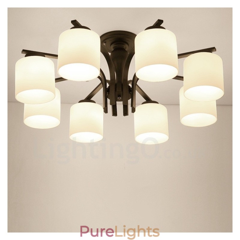 8 Light Country Integrated Metal Chandelier with Glass Shade