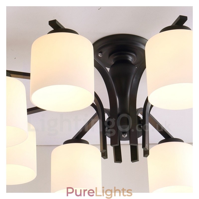 8 Light Country Integrated Metal Chandelier with Glass Shade