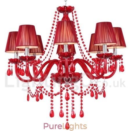 8 Light Red K9 Crystal Candle Style Chandelier