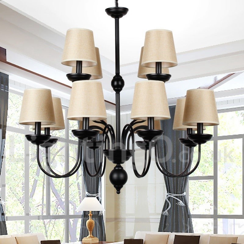 12 Light Rustic Retro Black 2 Tier Large Chandelier Candle Style Chandelier
