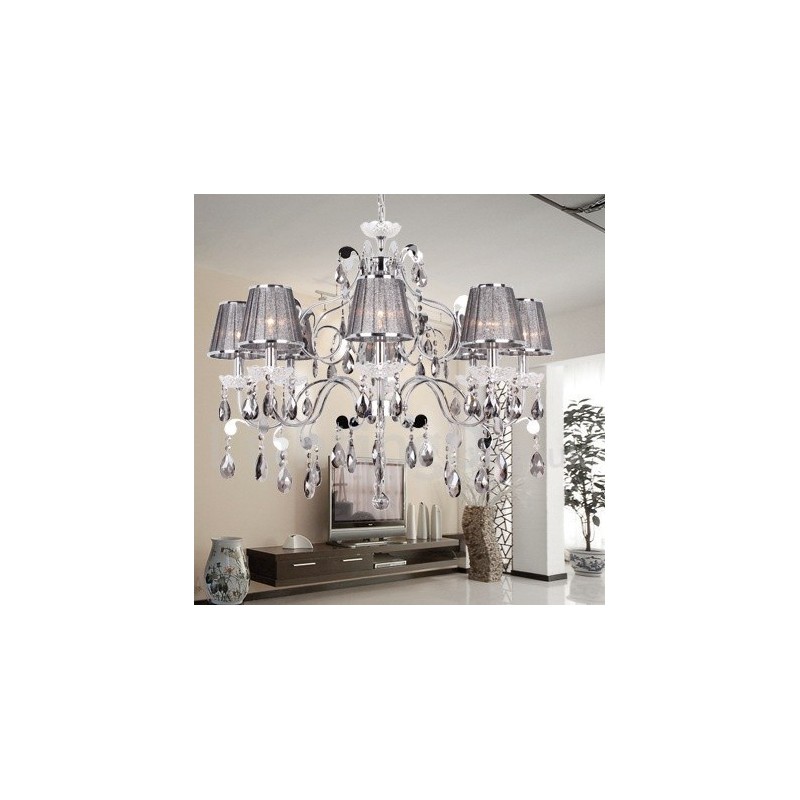 8 Light Grey K9 Crystal Candle Style Chandelier