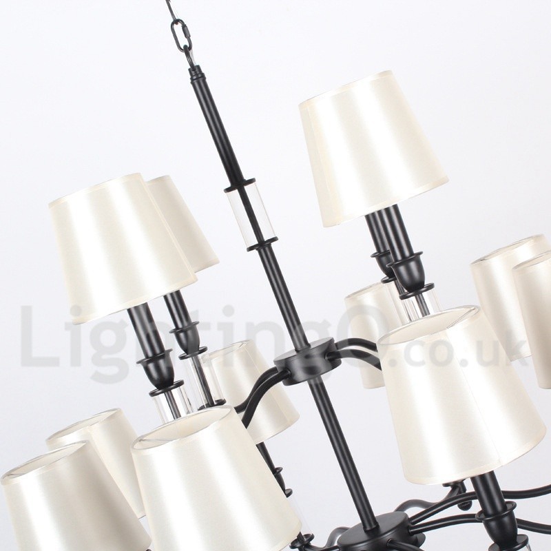 12 Light Black 2 Tier Large Chandelier Retro Contemporary Candle Style Chandelier