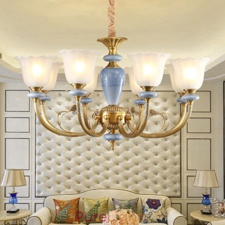 8 Light Retro Rustic Luxury Brass Pendant Lamp Chandelier with Glass Shade 8 Light Retro Rustic Luxury Brass Pendant Lamp Chandelier with Glass Shade