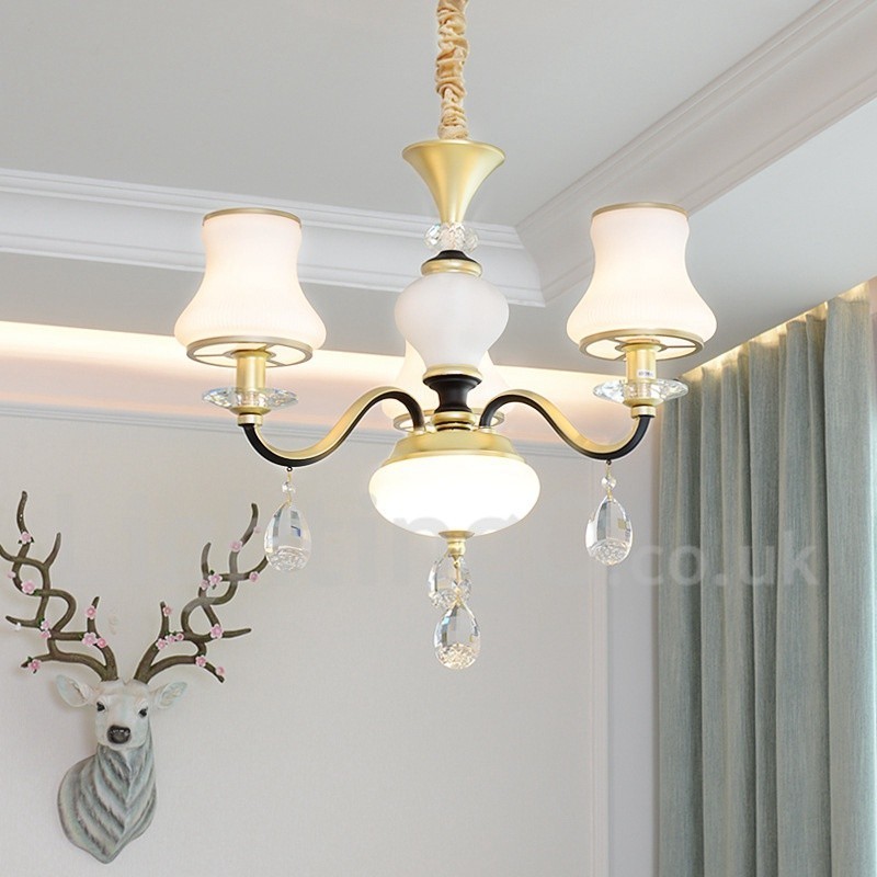 3 Light Retro Rustic Luxury Crystal Pendant Lamp Chandelier with Glass Shade