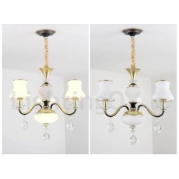 3 Light Retro Rustic Luxury Crystal Pendant Lamp Chandelier with Glass Shade