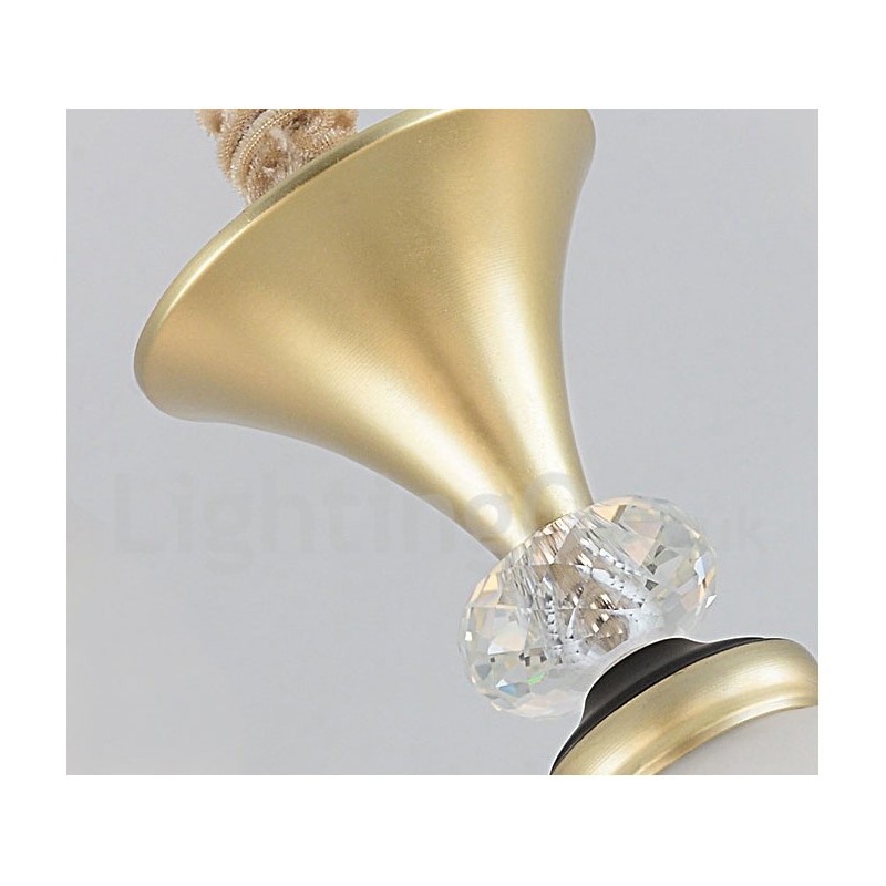 3 Light Retro Rustic Luxury Crystal Pendant Lamp Chandelier with Glass Shade