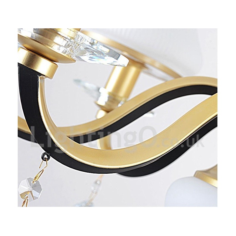 3 Light Retro Rustic Luxury Crystal Pendant Lamp Chandelier with Glass Shade