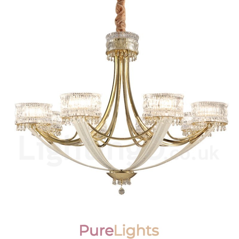 Modern Contemporary 8 Light Steel Chandelier with Crystal Shade