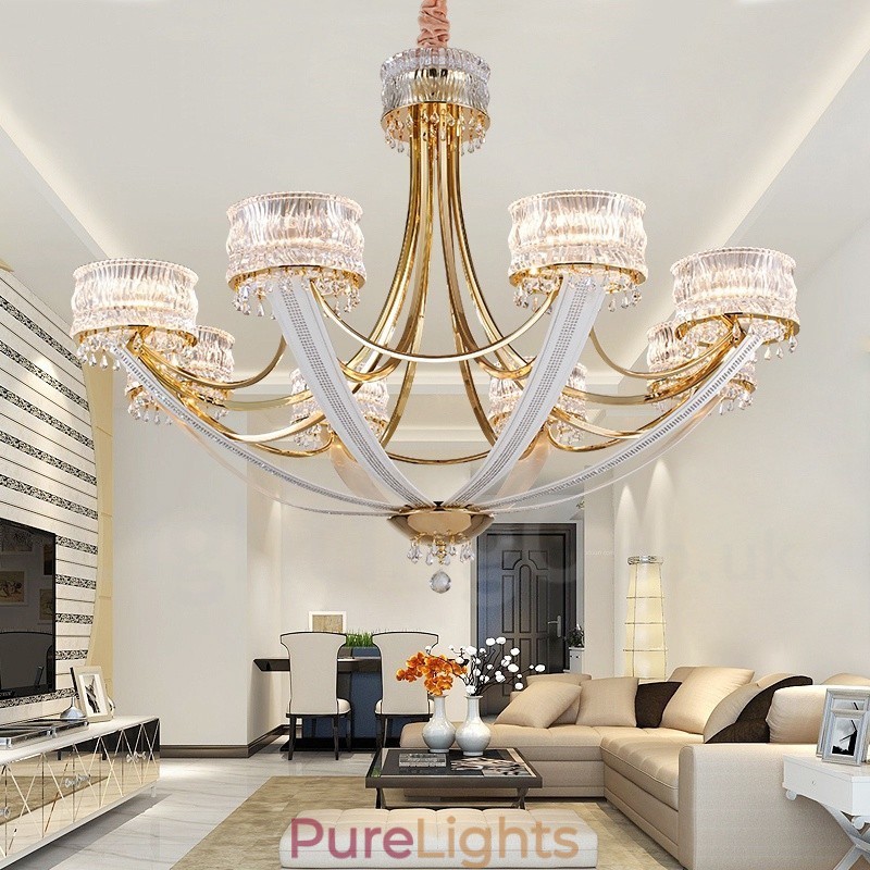 Modern Contemporary 8 Light Steel Chandelier with Crystal Shade