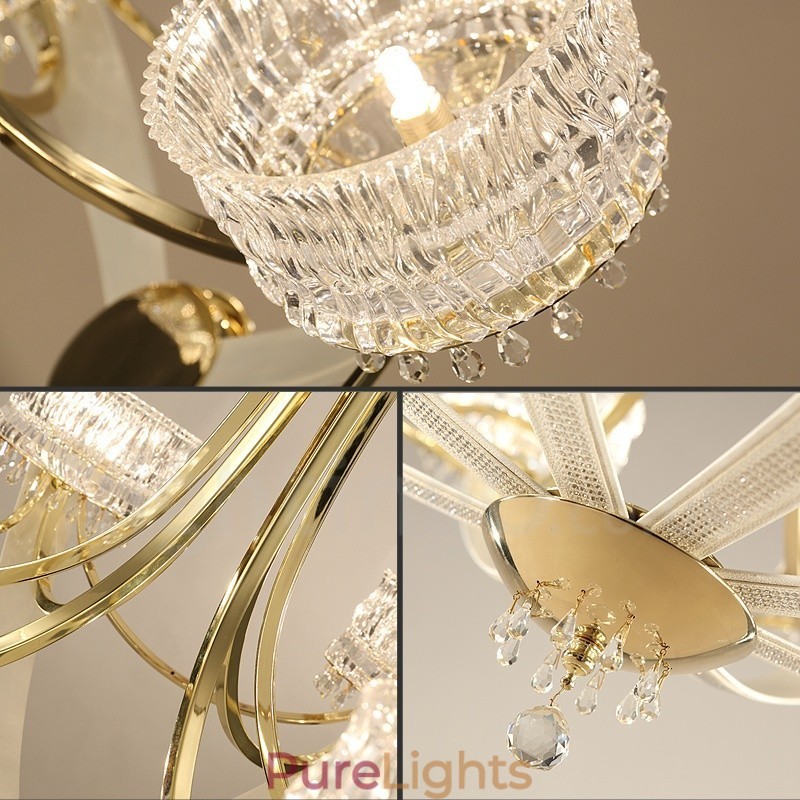 Modern Contemporary 8 Light Steel Chandelier with Crystal Shade