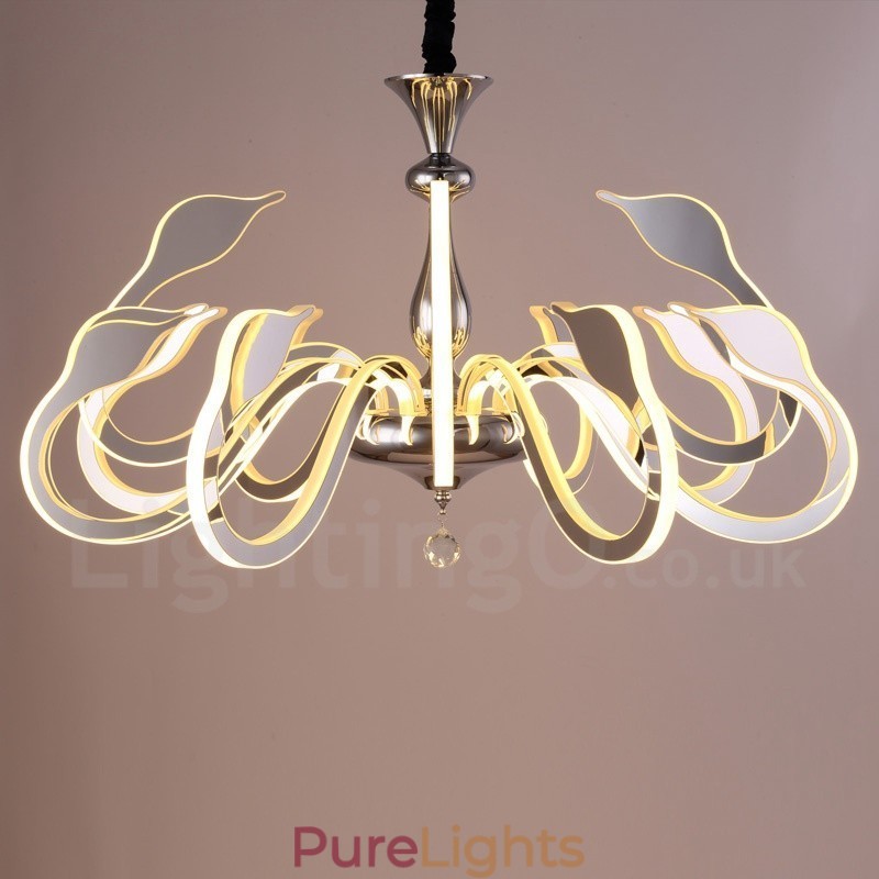 Dimmable Modern Contemporary 12 Light Steel Chandelier with Acrylic Shade