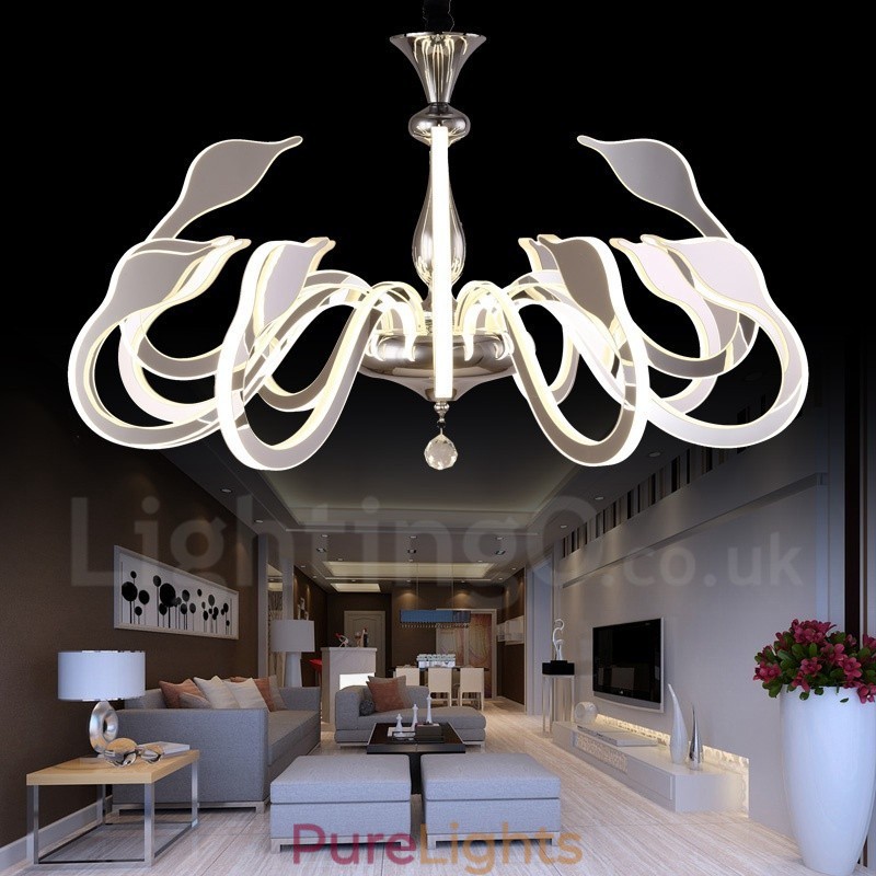 Dimmable Modern Contemporary 12 Light Steel Chandelier with Acrylic Shade