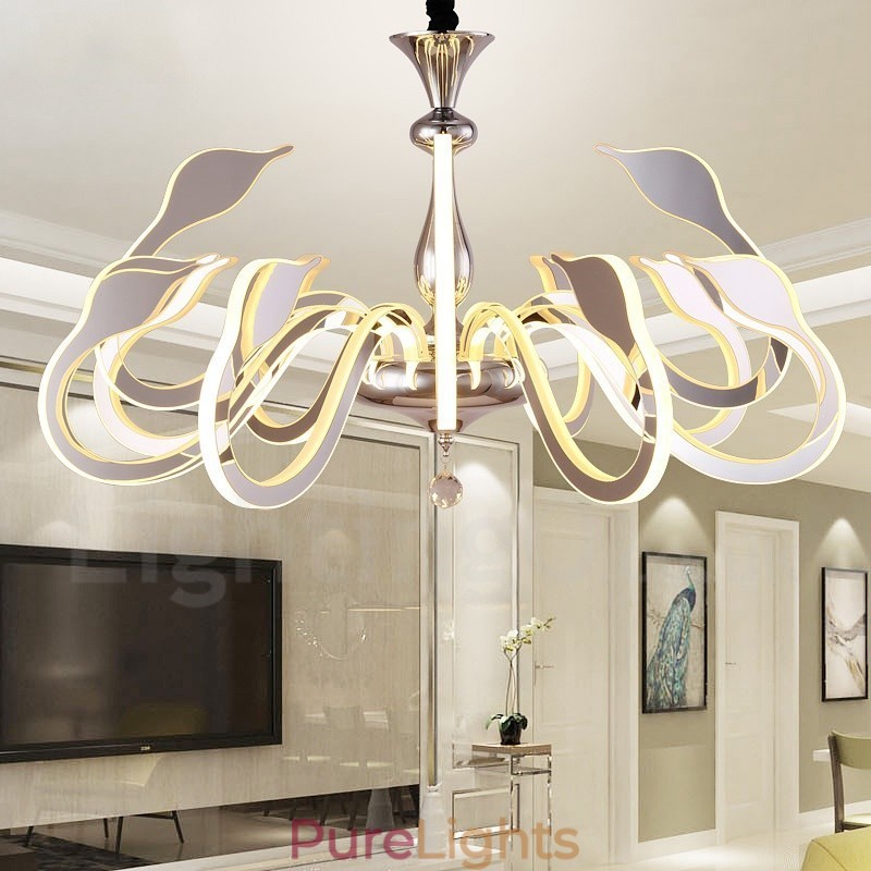 Dimmable Modern Contemporary 12 Light Steel Chandelier with Acrylic Shade