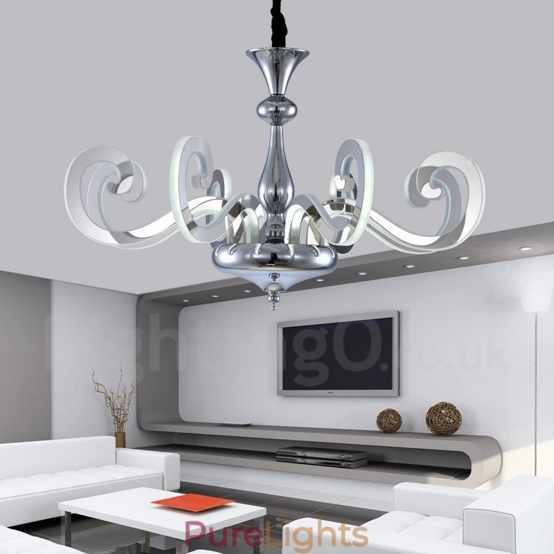 Dimmable Modern Contemporary 8 Light Steel Chandelier with Acrylic Shade