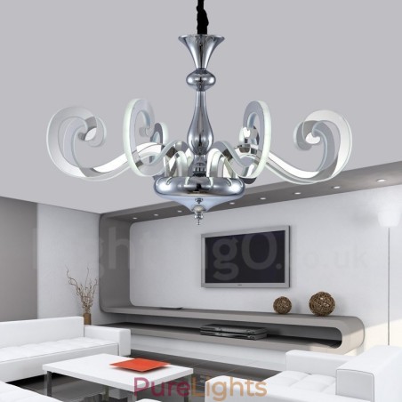 Dimmable Modern Contemporary 8 Light Steel Chandelier with Acrylic Shade