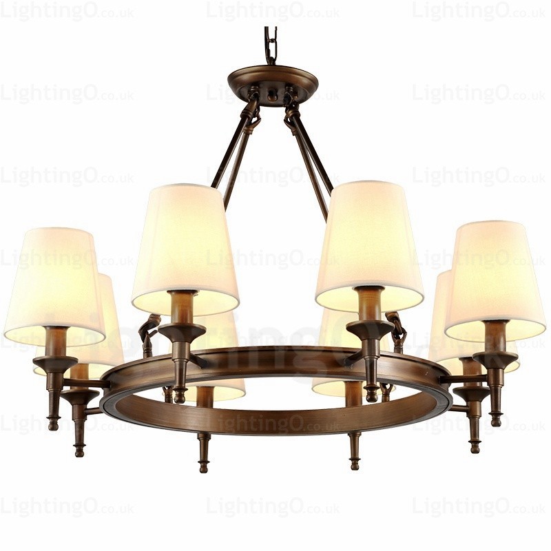 8 Light Nordic Country Rustic Pendant Light with Fabric Shade