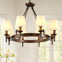 8 Light Nordic Country Rustic Pendant Light with Fabric Shade