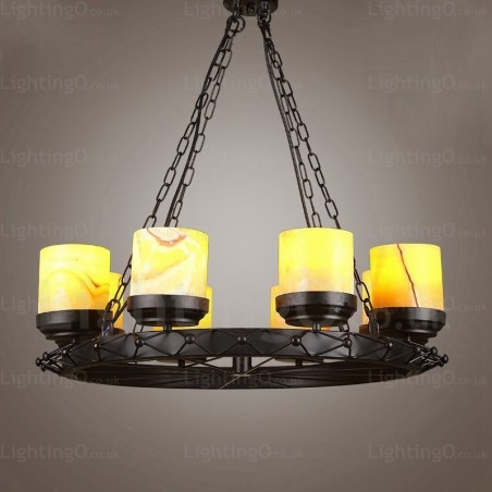 8 Light Country Rustic Vintage Retro Pendant Light with Glass Shade