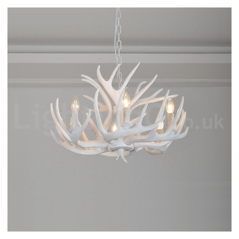 6 Light Rustic Artistic Retro Antler White Chandelier