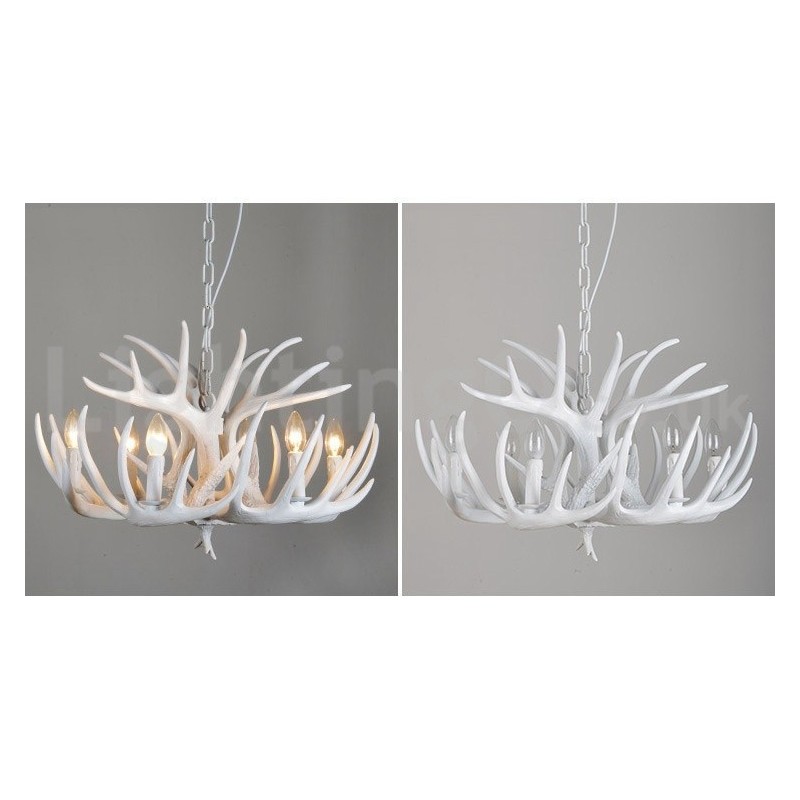 6 Light Rustic Artistic Retro Antler White Chandelier