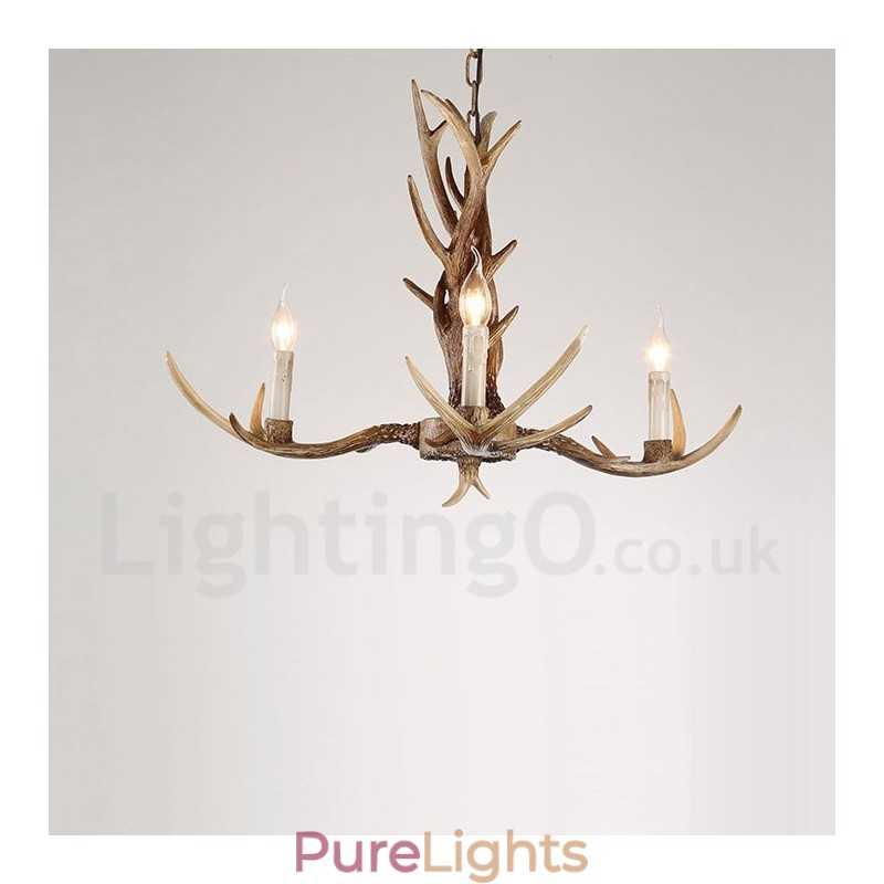 3 Light Rustic Artistic Retro Antler Vintage Candle Chandelier