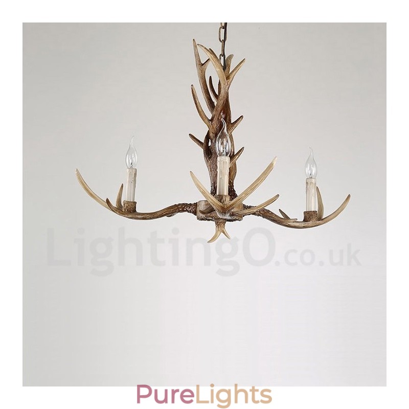 3 Light Rustic Artistic Retro Antler Vintage Candle Chandelier