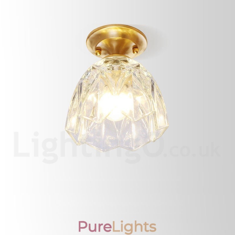 Pure Brass Rustic Lodge Nordic Style Flush Mount Ceiling Light with Glass Shade