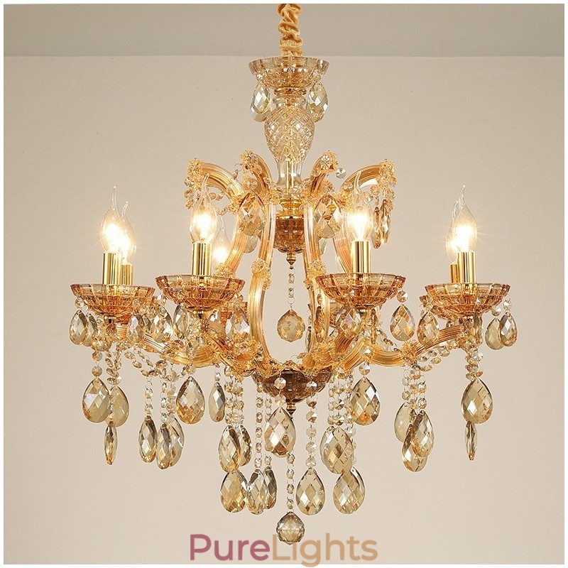 8 Light Amber Crystal Candle Chandelier
