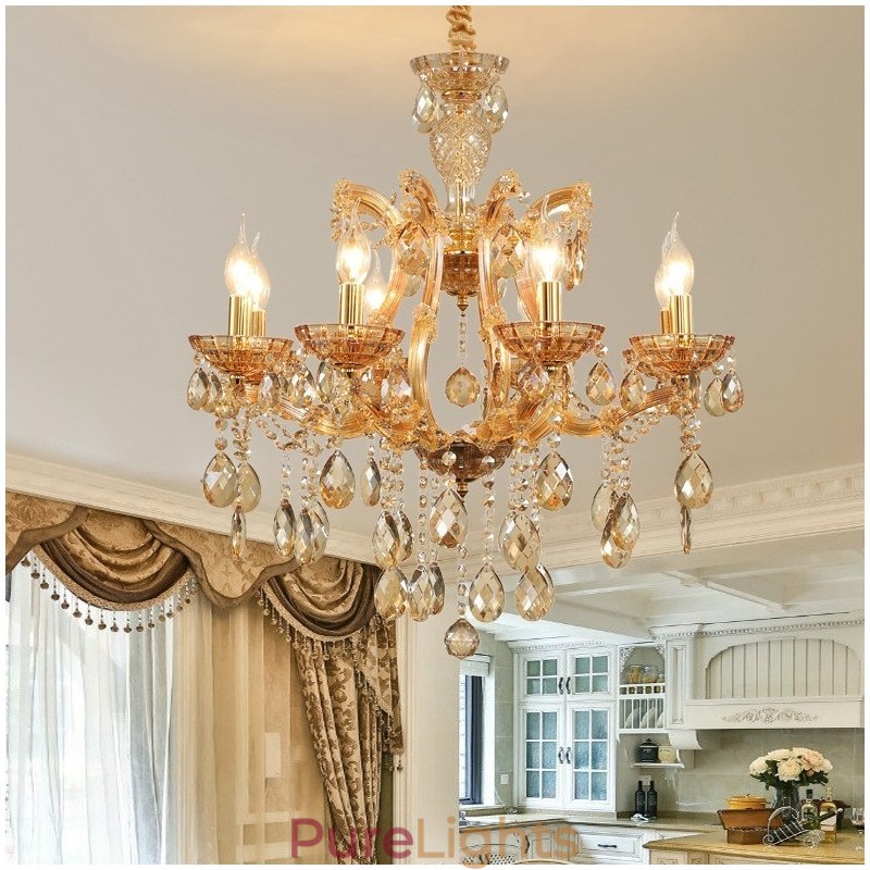 8 Light Amber Crystal Candle Chandelier