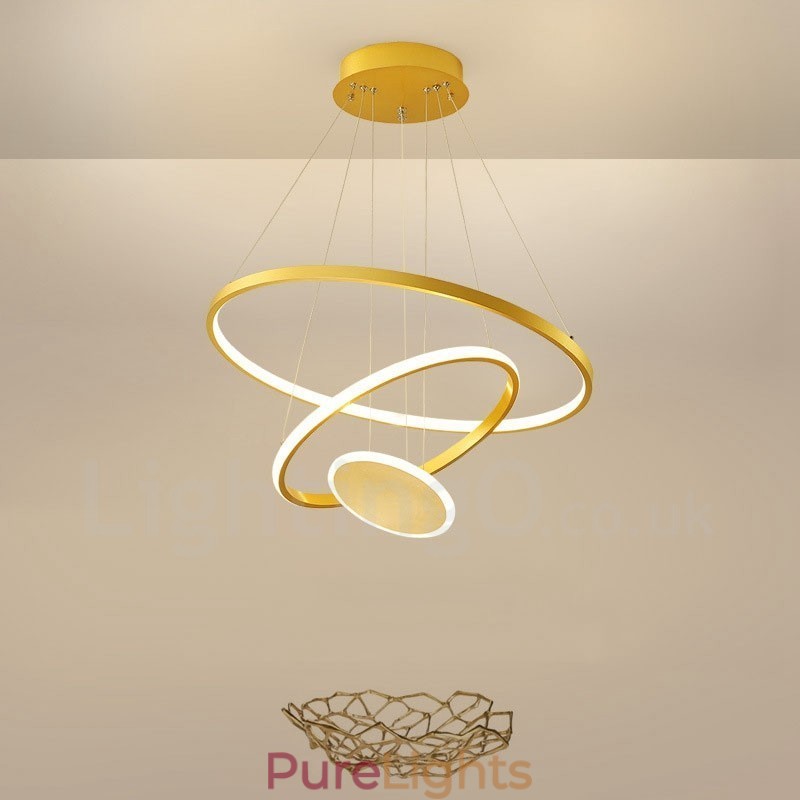 Three Circles Modern Design Three Rings Gold Pendant Light with Remote Control