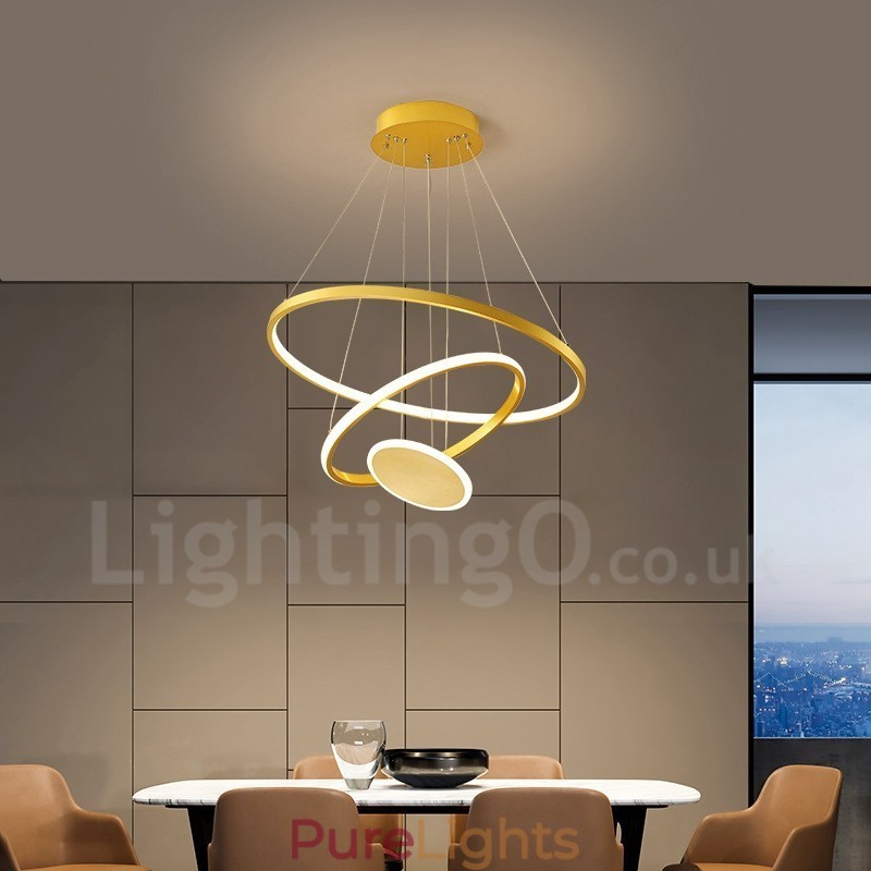 Three Circles Modern Design Three Rings Gold Pendant Light with Remote Control