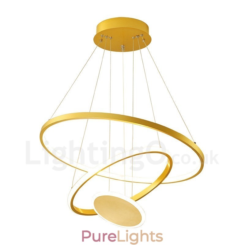 Three Circles Modern Design Three Rings Gold Pendant Light with Remote Control