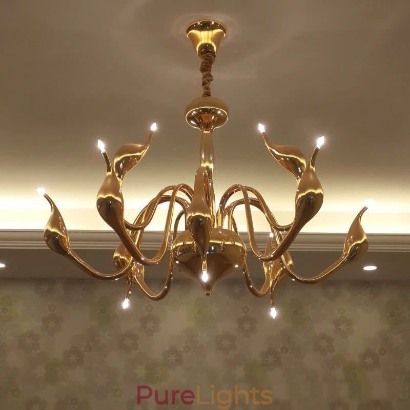 12 Light Modern Swan Gold Metal Chandelier Pendant Light