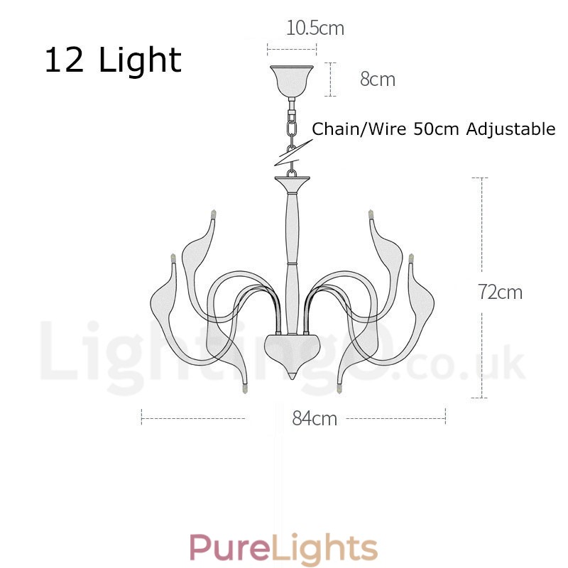 12 Light Modern Swan Gold Metal Chandelier Pendant Light