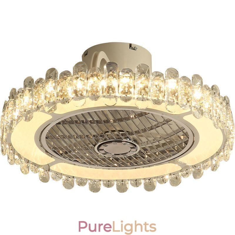 Crystal Ceiling Fan Light Gold Round Ceiling Lamp