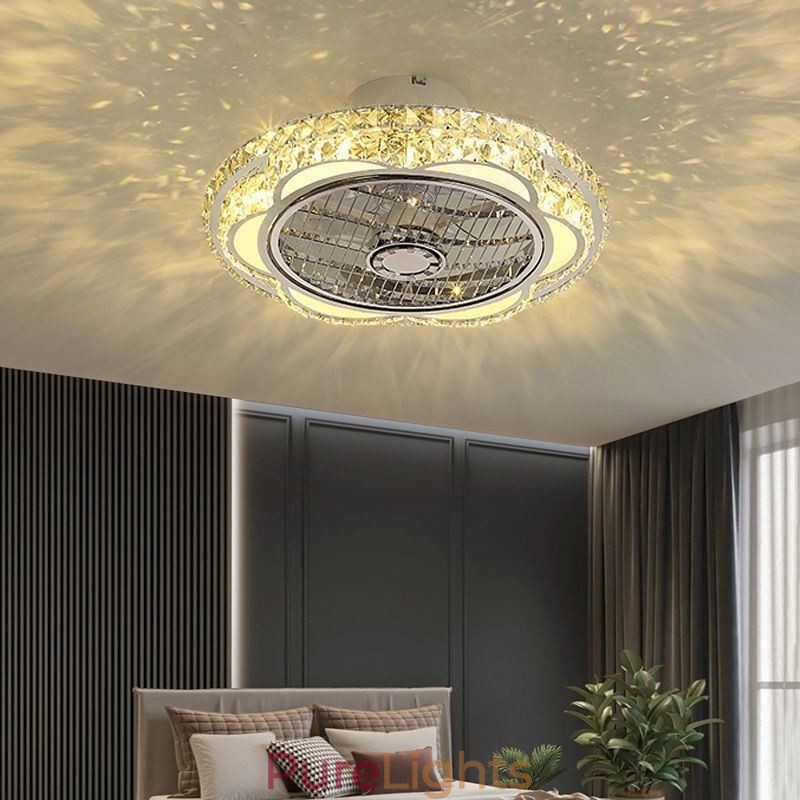 Crystal Ceiling Fan Light Gold Round Ceiling Lamp