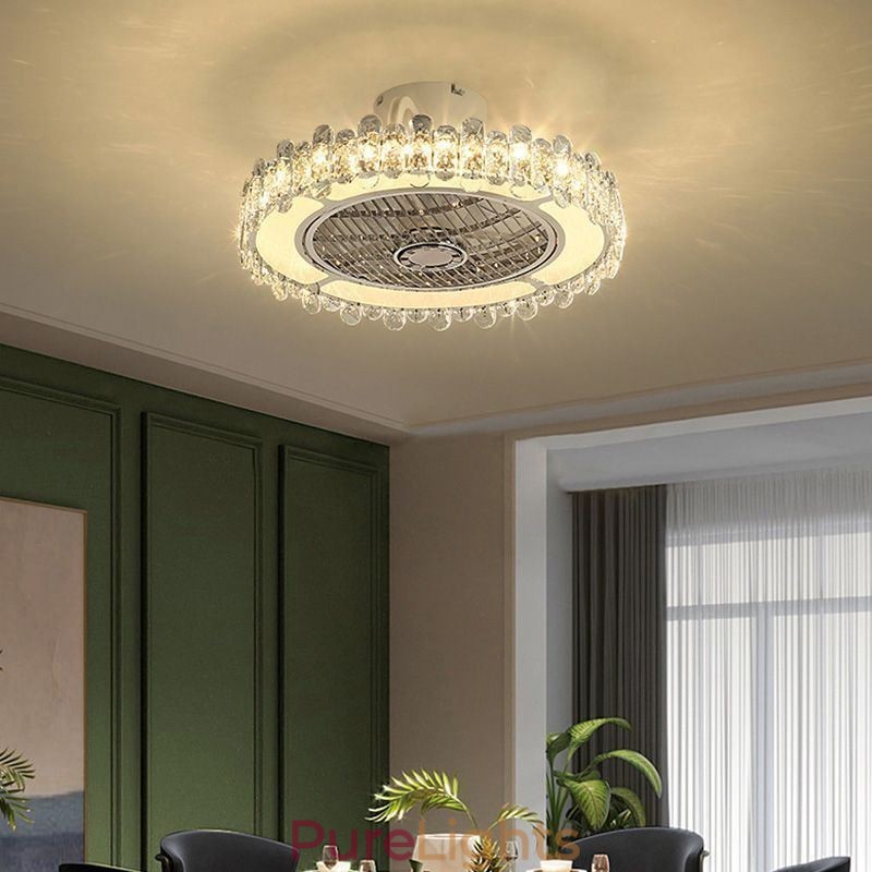 Crystal Ceiling Fan Light Gold Round Ceiling Lamp
