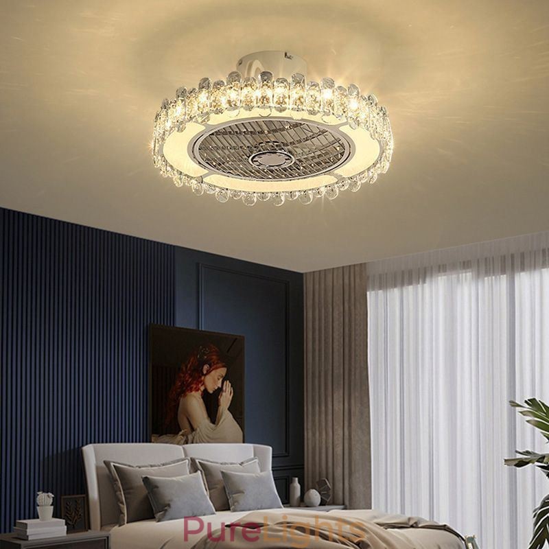 Crystal Ceiling Fan Light Gold Round Ceiling Lamp