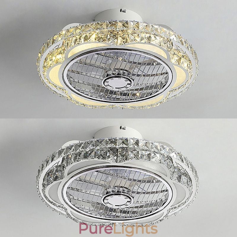 Crystal Ceiling Fan Light Gold Round Ceiling Lamp