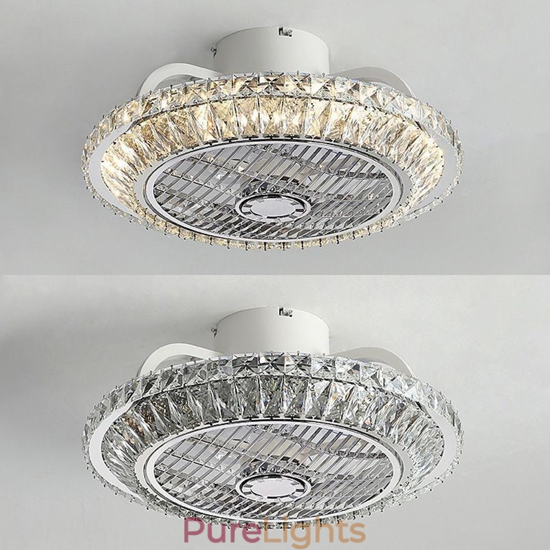 Crystal Ceiling Fan Light Gold Round Ceiling Lamp