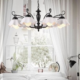 Nordic Iron Pendant Light Flower Shape Glass Lamp Shade Chandelier