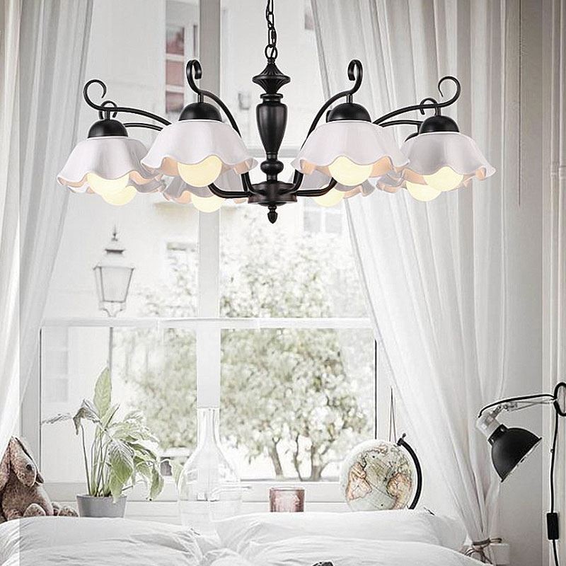 Nordic Iron Pendant Light Flower Shape Glass Lamp Shade Chandelier