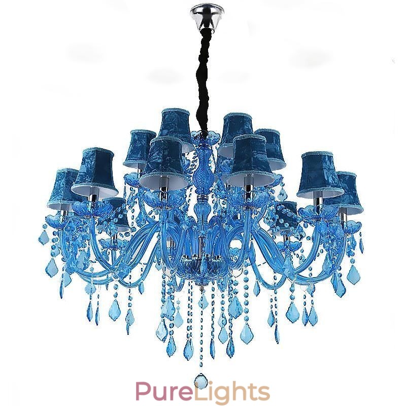 Large Crystal Chandelier European Pendant Light Blue Colour Esthetic