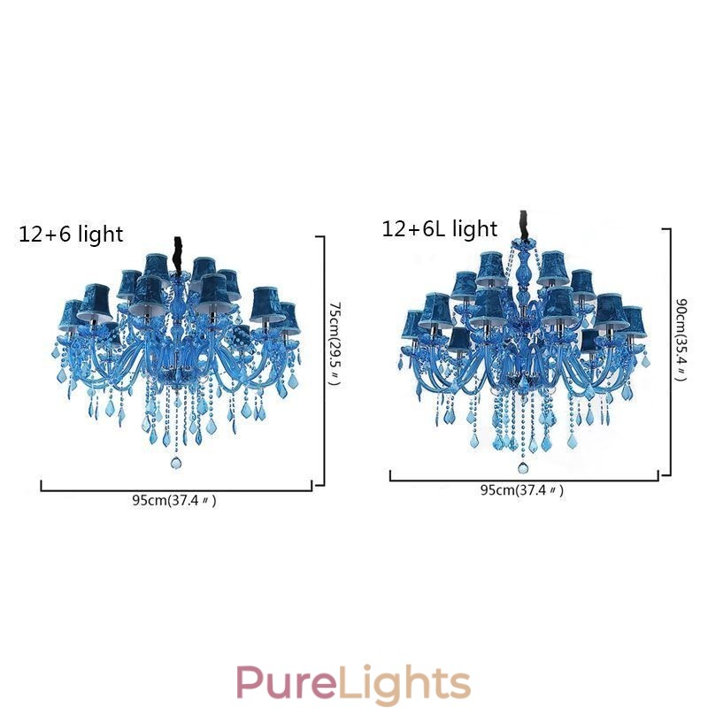 Large Crystal Chandelier European Pendant Light Blue Colour Esthetic
