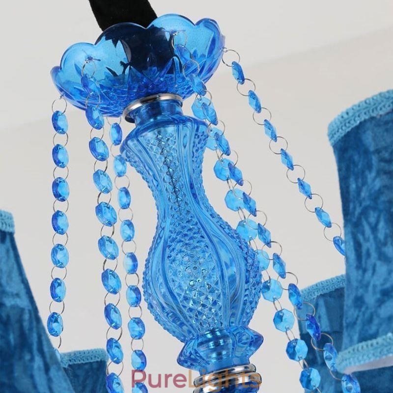 Large Crystal Chandelier European Pendant Light Blue Colour Esthetic